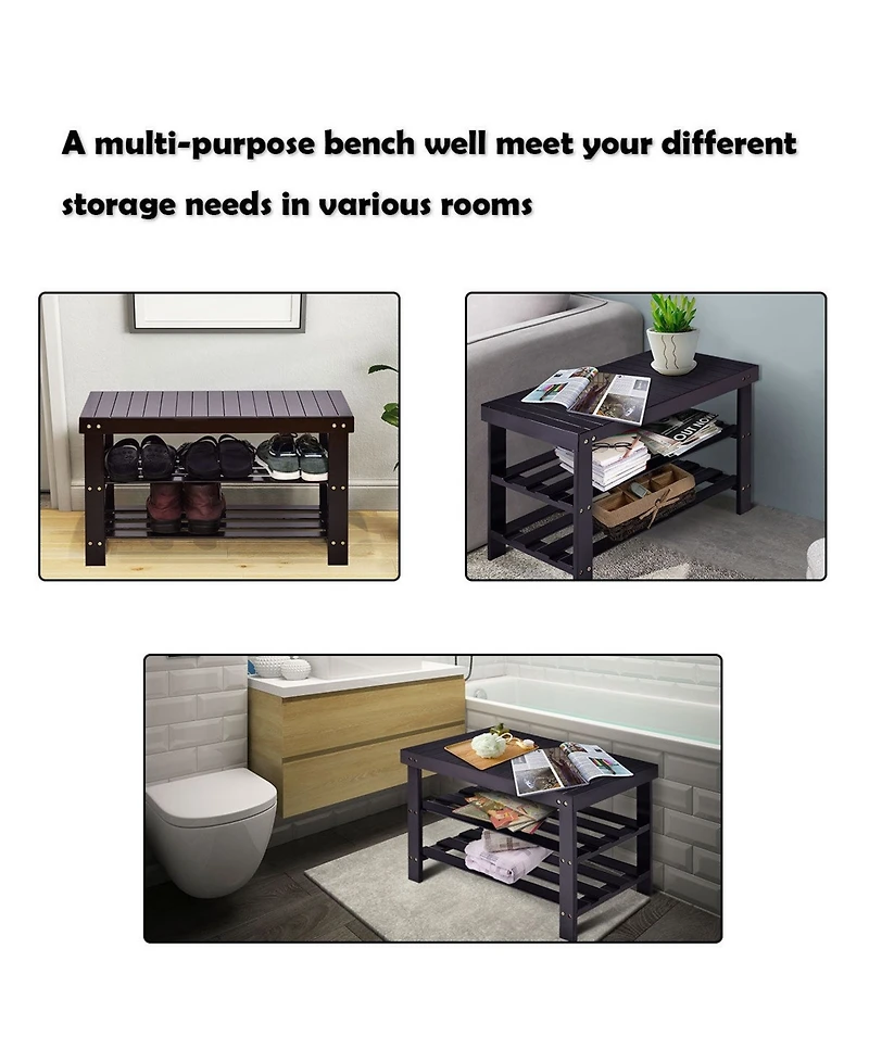 3 Tier Bamboo Shoe Rack Bench Storage Shelf Organizer Entryway Home