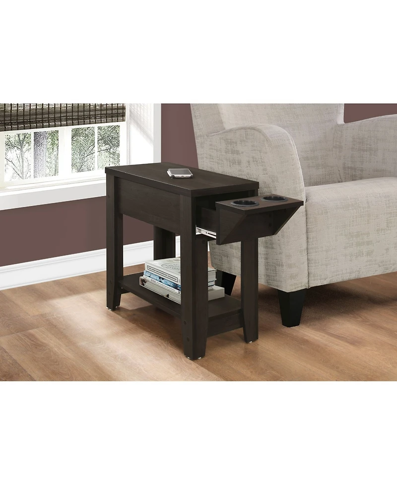 Monarch Specialties Accent Table - 23" H Cappuccino with A Glass Holder