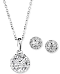 2-Pc. Set Diamond Cluster Pendant Necklace & Matching Stud Earrings in Sterling Silver