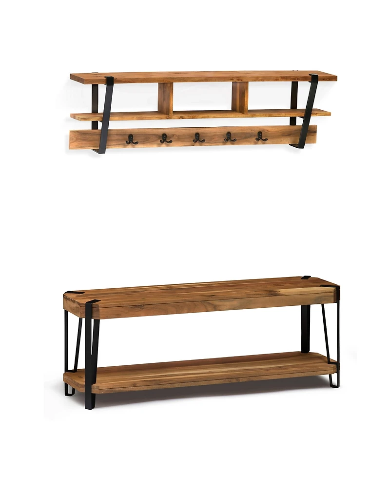 Alaterre Furniture Ryegate Natural Live Edge Bench with Coat Hook Shelf Set