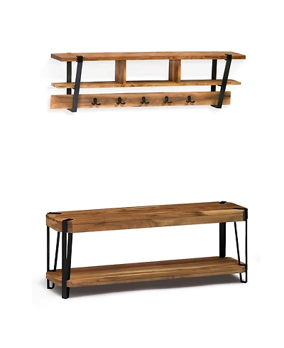 Alaterre Furniture Ryegate Natural Live Edge Bench with Coat Hook Shelf Set