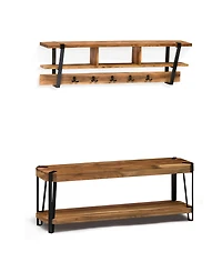 Alaterre Furniture Ryegate Natural Live Edge Bench with Coat Hook Shelf Set