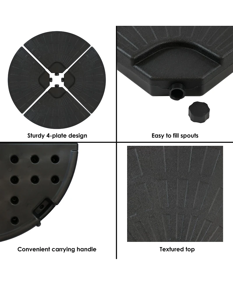 Sunnydaze Decor 4-Piece Cantilever Offset Umbrella Base Plates Set - Fill with Water or Sand - Fits Outdoor Cross Style Bases - Black