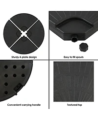 Sunnydaze Decor 4-Piece Cantilever Offset Umbrella Base Plates Set - Fill with Water or Sand - Fits Outdoor Cross Style Bases - Black