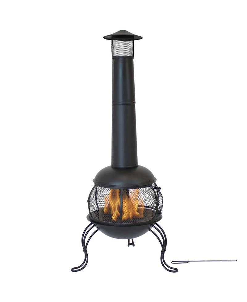 Outdoor Backyard Patio Steel Wood-Burning Fire Pit Chiminea with Rain Cap and Mesh Sides - 66" - Black