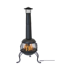 Outdoor Backyard Patio Steel Wood-Burning Fire Pit Chiminea with Rain Cap and Mesh Sides - 66" - Black