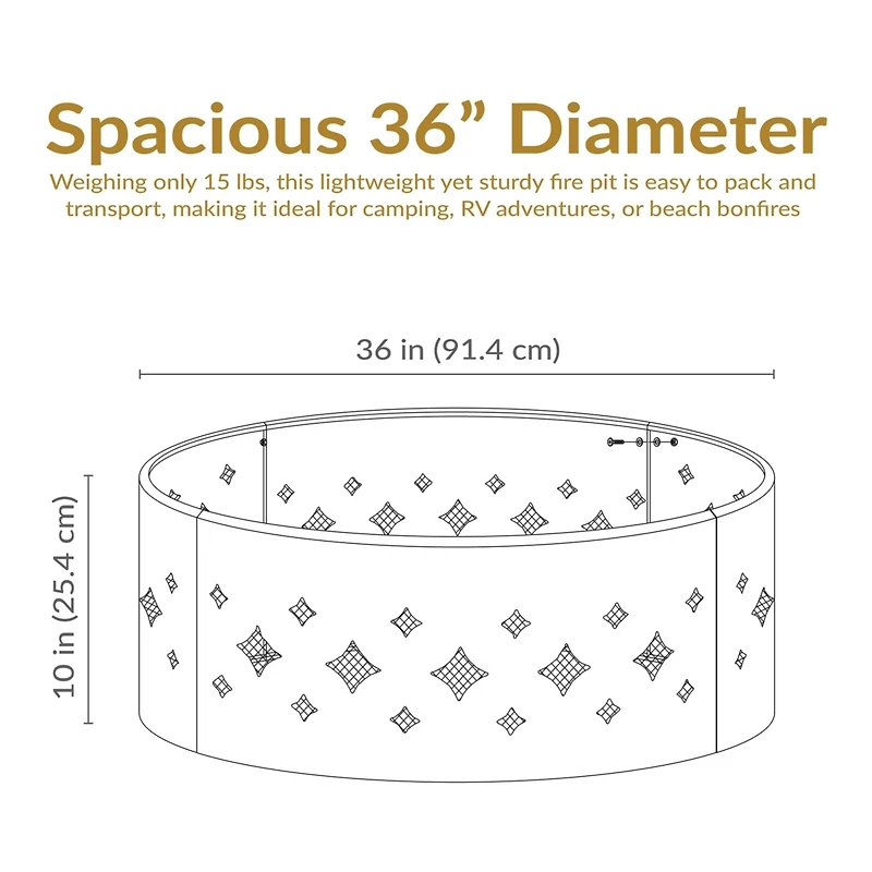 Outdoor Heavy-Duty Steel Portable Large Round Diamond Cut Out Fire Pit Ring with Log Poker - 36" - Black
