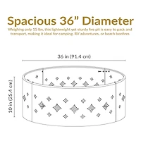 Outdoor Heavy-Duty Steel Portable Large Round Diamond Cut Out Fire Pit Ring with Log Poker - 36" - Black