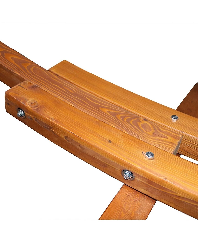 Cotton Double Wide 2-Person Rope Hammock with Spreader Bars and Curved Arc Wood Stand - 400 lb Weight Capacity /13' Stand