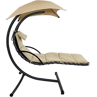 Outdoor Hanging Chaise Floating Lounge Chair with Canopy Umbrella and Arc Stand