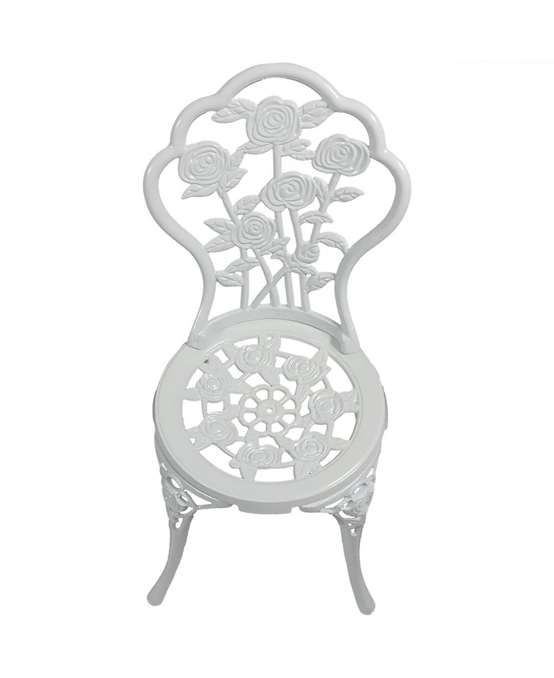 Flower Design Cast Aluminum Bistro Set with Cast Iron Legs, White, 3pc
