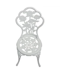 Flower Design Cast Aluminum Bistro Set with Cast Iron Legs, White, 3pc
