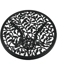 Floral Design Cast Aluminum Outdoor Patio Bistro Set, Black, 3pc