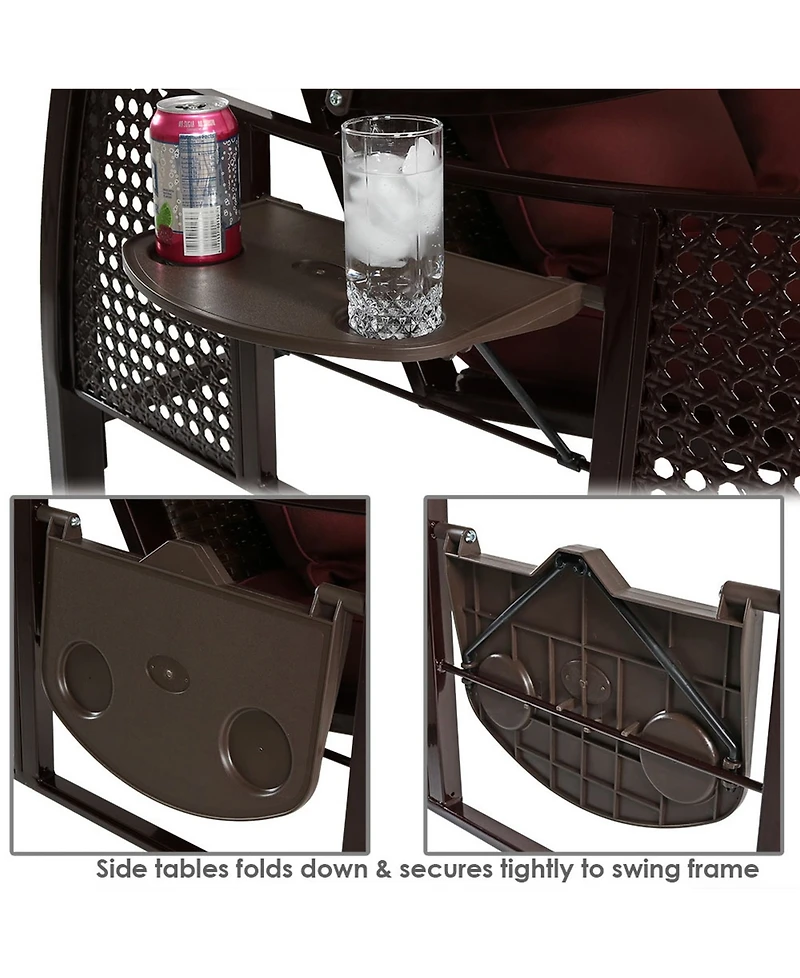 3-Seat Deluxe Patio Swing with Steel Frame and Canopy - 600-Pound Weight Capacity - Maroon Cushions Included