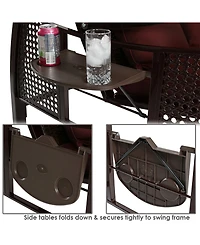 3-Seat Deluxe Patio Swing with Steel Frame and Canopy - 600-Pound Weight Capacity - Maroon Cushions Included