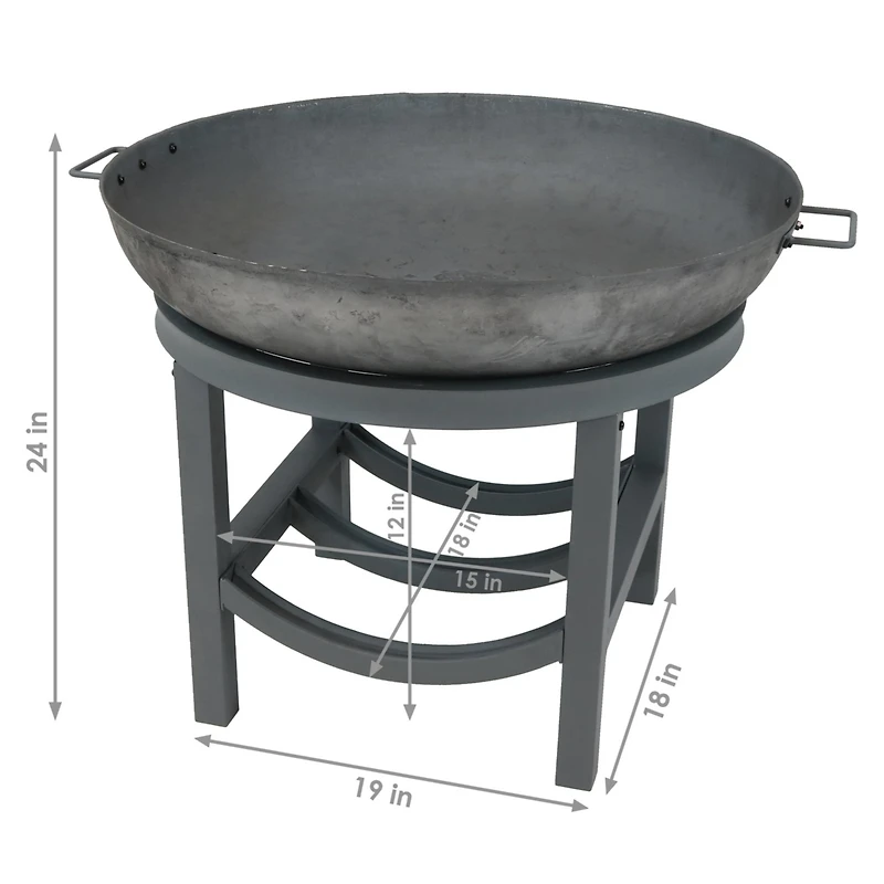 Outdoor Camping or Backyard Cast Iron Round Fire Pit with Built-In Log Rack - 30" - Dark Gray