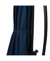 10-Foot Offset Cantilever Solar Patio Umbrella - Features Outdoor Led Lights, Crank, and Cross Base - Navy Blue