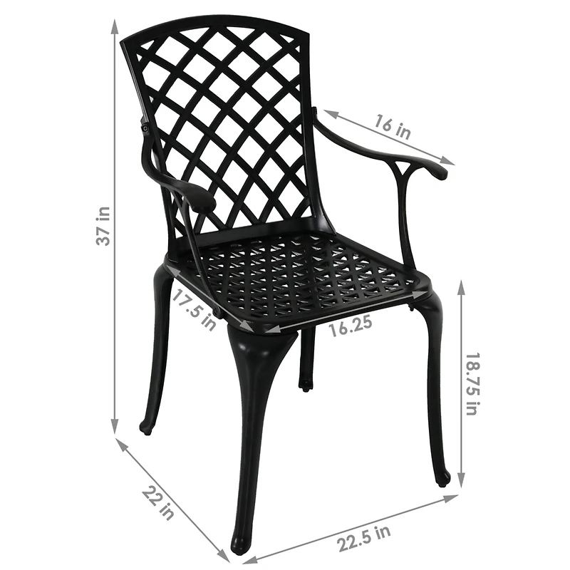 Outdoor Crossweave Design Black Cast Aluminum Patio Dining Chair, 2pk