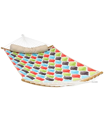 Heavy-Duty Quilted 2-Person Hammock with Curved Bamboo Spreader Bars - 450 lb Weight Capacity