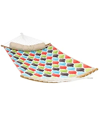 Heavy-Duty Quilted 2-Person Hammock with Curved Bamboo Spreader Bars - 450 lb Weight Capacity