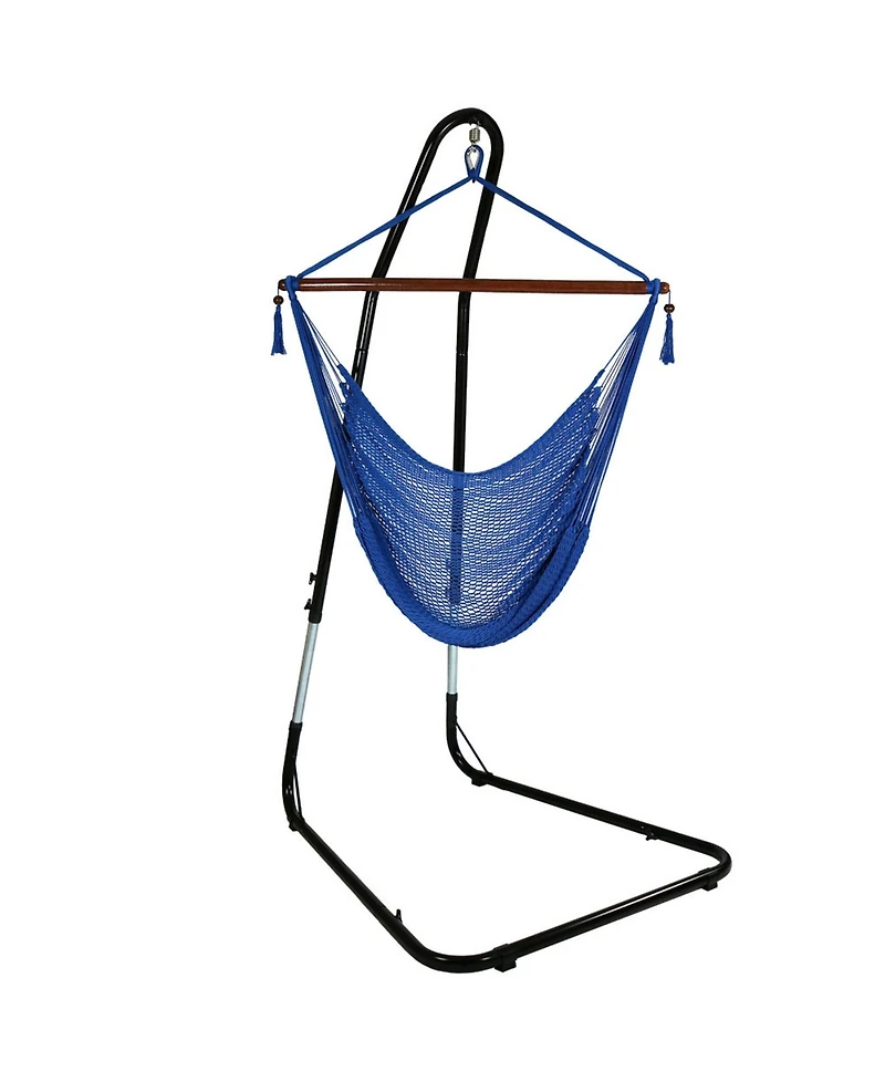 Sunnydaze Decor Caribbean Style Extra Large Hanging Rope Hammock Chair Swing with Stand - 300 lb Weight Capacity