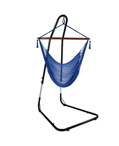 Sunnydaze Decor Caribbean Style Extra Large Hanging Rope Hammock Chair Swing with Stand - 300 lb Weight Capacity