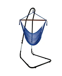 Sunnydaze Decor Caribbean Style Extra Large Hanging Rope Hammock Chair Swing with Stand - 300 lb Weight Capacity