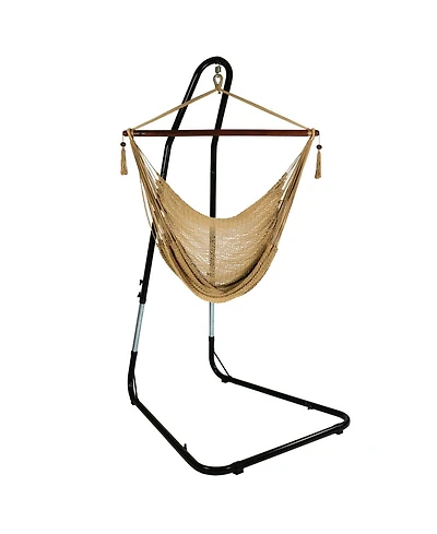 Sunnydaze Decor Caribbean Style Extra Large Hanging Rope Hammock Chair Swing with Stand - 300 lb Weight Capacity