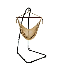 Sunnydaze Decor Caribbean Style Extra Large Hanging Rope Hammock Chair Swing with Stand - 300 lb Weight Capacity