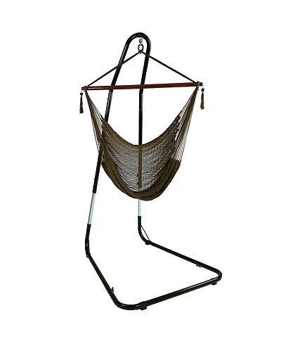 Sunnydaze Decor Caribbean Style Extra Large Hanging Rope Hammock Chair Swing with Stand - 300 lb Weight Capacity