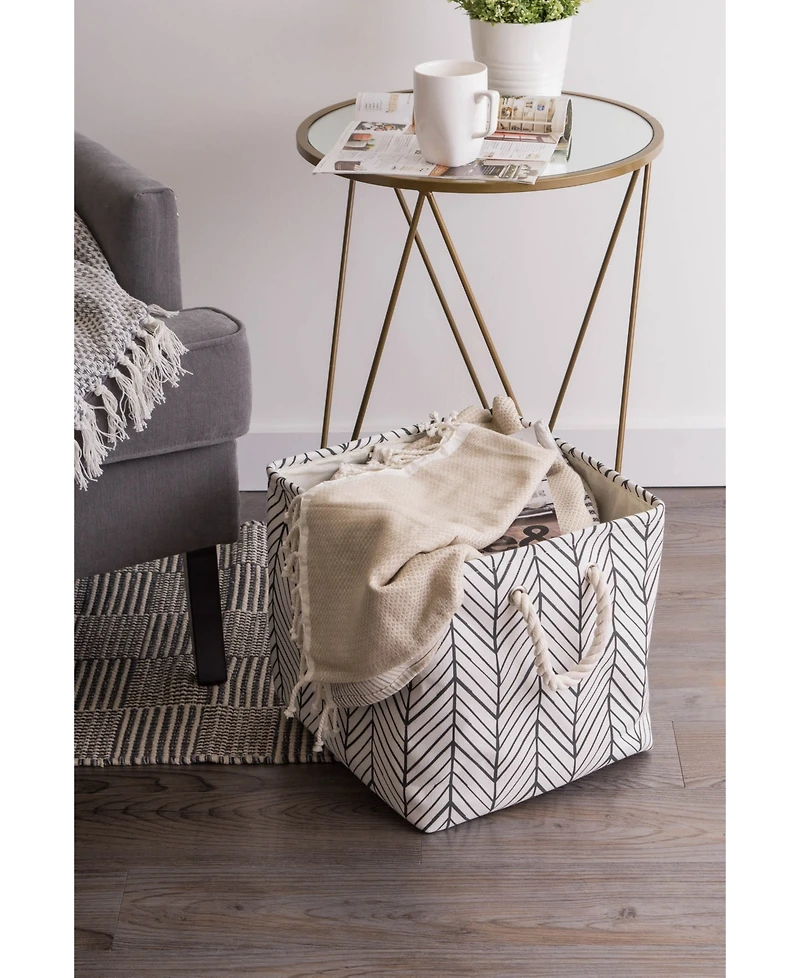 Design Imports Polyester Bin Herringbone Square