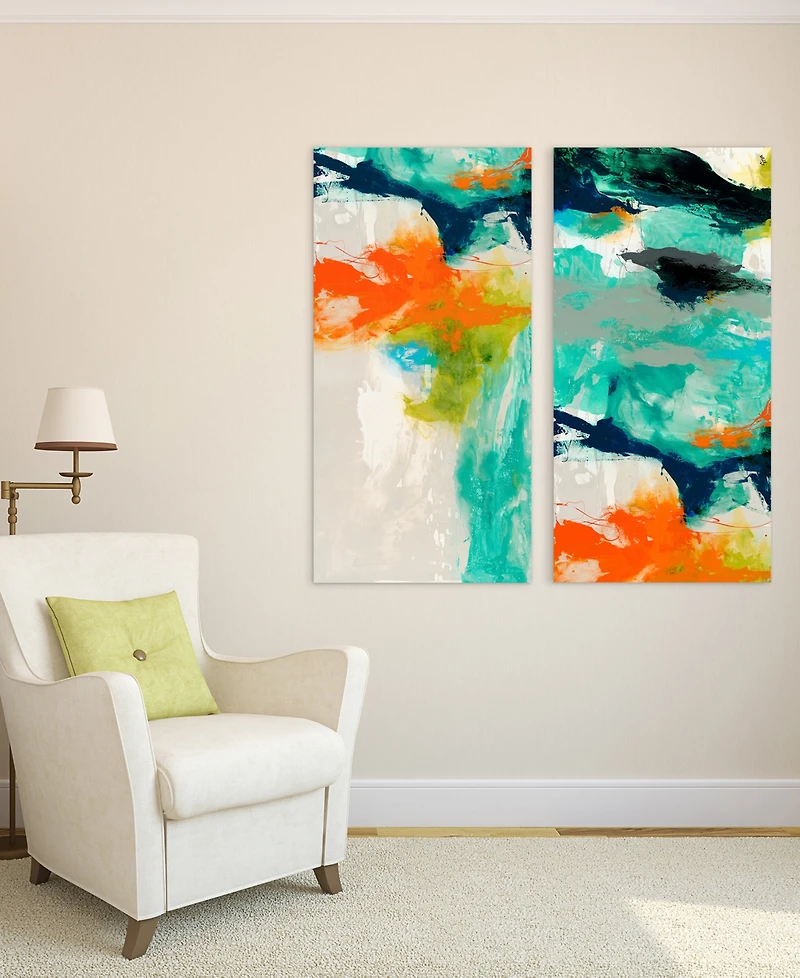 Empire Art Direct Tidal Abstract 1 and 2 Frameless Free Floating Tempered Glass Panel Graphic Wall Art, 48" x 24" x 0.2"