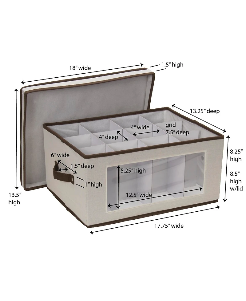 Household Essentials Wine Glass Storage Box, Windowed Panel and Handles, Cream