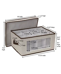 Household Essentials Wine Glass Storage Box, Windowed Panel and Handles, Cream