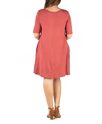 24seven Comfort Apparel Plus Knee Length Pocket T-shirt Dress