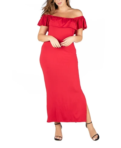 24seven Comfort Apparel Plus Ruffle Off The Shoulder Maxi Dress