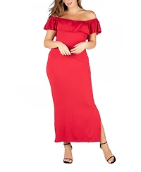 24seven Comfort Apparel Plus Ruffle Off The Shoulder Maxi Dress
