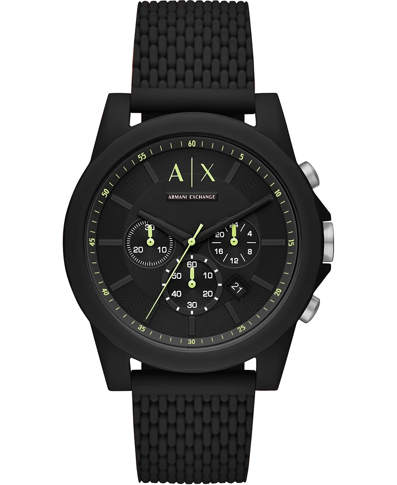 A|X Armani Exchange Men's Chronograph Black Silicone Strap Watch 44mm