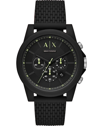 A|X Armani Exchange Men's Chronograph Black Silicone Strap Watch 44mm
