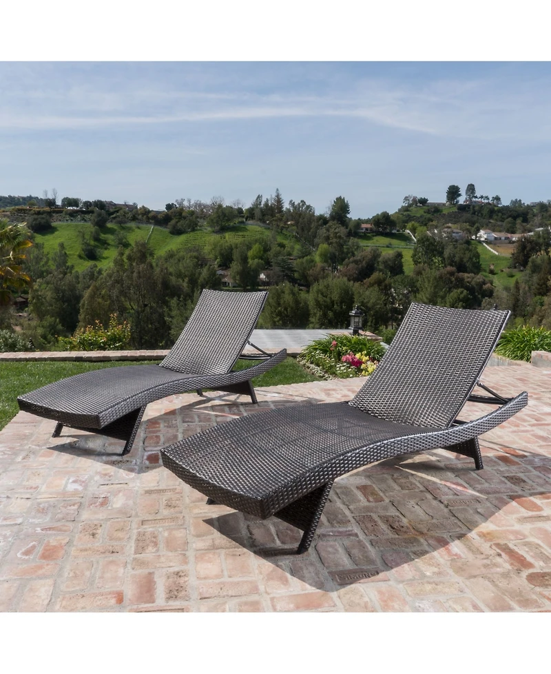 Noble House Thira Outdoor Mixed Mocha Chaise Lounge with Frame, Set of 2