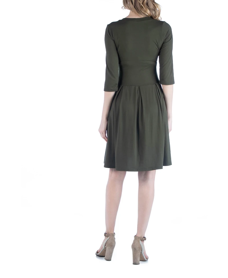 24seven Comfort Apparel Fit and Flare Scoop Neck Maternity Dress