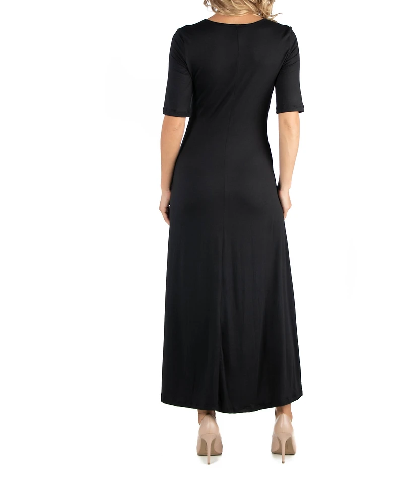 24seven Comfort Apparel Casual Maternity Maxi Dress with Sleeves