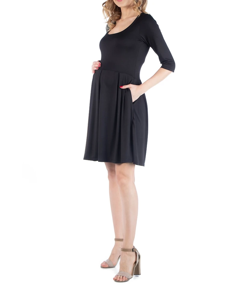 24seven Comfort Apparel Fit and Flare Scoop Neck Maternity Dress
