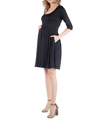 24seven Comfort Apparel Fit and Flare Scoop Neck Maternity Dress