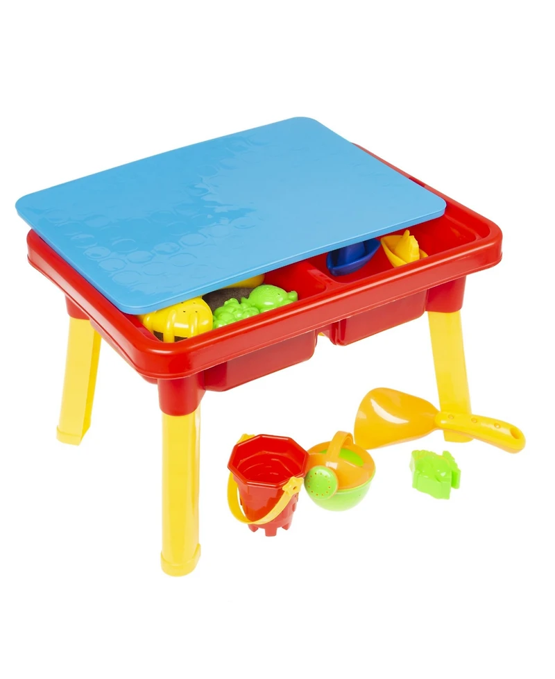 Hey Play Water Or Sand Sensory Table With Lid And Toys - Portable Covered Activity Playset For The Beach, Backyard Or Classroom