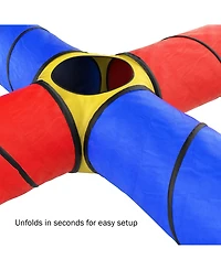 Hey Play Kids Play Tunnel - 4-Way Pop Up Crawl Through Tent, Indoor-Outdoor Fun For Kids And Toddlers, Foldable Portable Playhouse