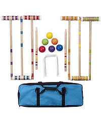Hey Play Croquet Set - Wooden Outdoor Deluxe Sports Set With Carrying Case - Fun Vintage Backyard Lawn Recreation Game For Kids Or Adults, 6 Players