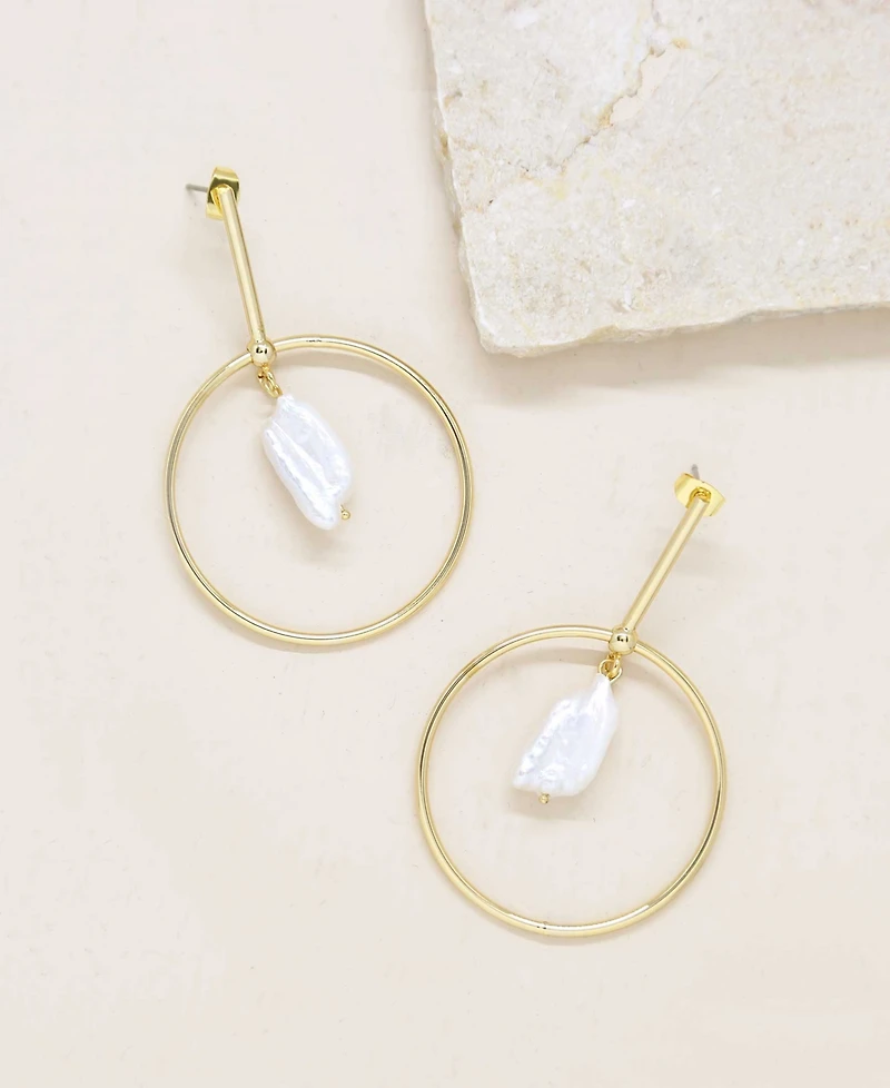 Ettika Modern Gold - Tone and Freshwater Pearl Drop Hoop Earrings