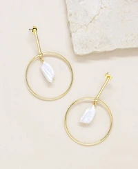 Ettika Modern Gold - Tone and Freshwater Pearl Drop Hoop Earrings