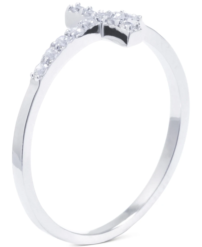 Pave Crystal Thin Cross Ring Sterling Silver